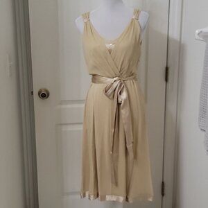 Talbots Size 8 Champagne Gold Color100% Silk Elegant Sleeveless Formal Dress NEW